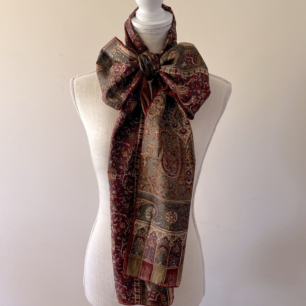 Benjamin women’s paisley skinny rayon blend scarf reversible, print / solid
